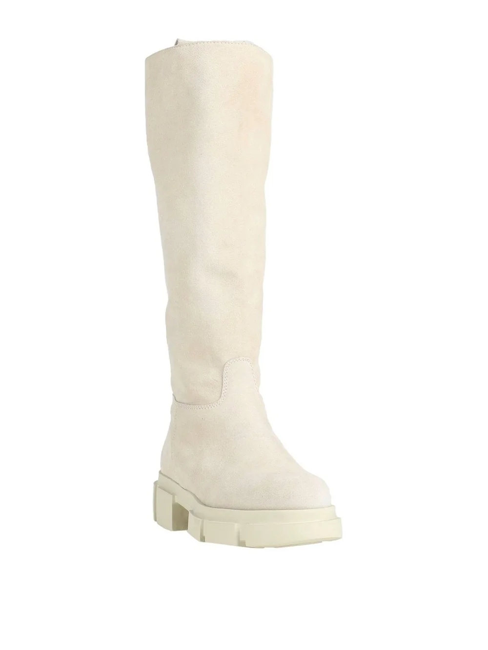Womens Suede Cream Knee-High Boot
